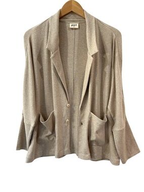 Pact women’s airplane relaxed blazer L wheat heather organic cotton travel NWOT